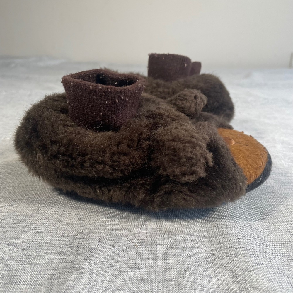 LL Bean Toddler Bear Slippers Size 7-8 Brown Fuzzy Warm Cozy - Picture 9 of 9